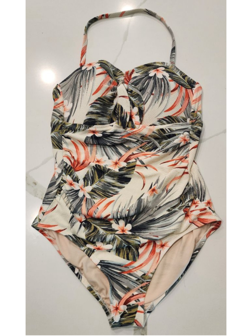 Kona Sol Women's One Piece Swimsuit Large L Floral Tropical Palm Leaf Textured